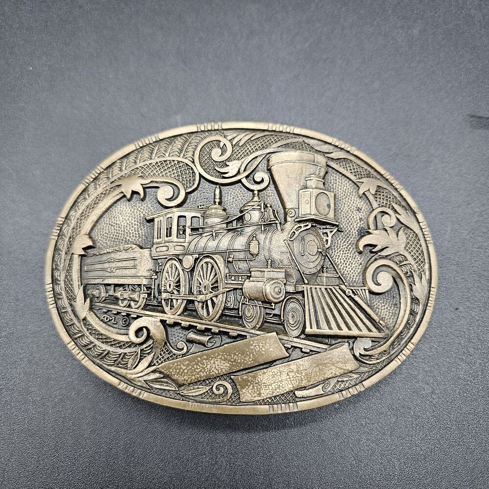 Award Design Medals Inc. Train Belt Buckle Solid Brass VTG  Steam Locomotive